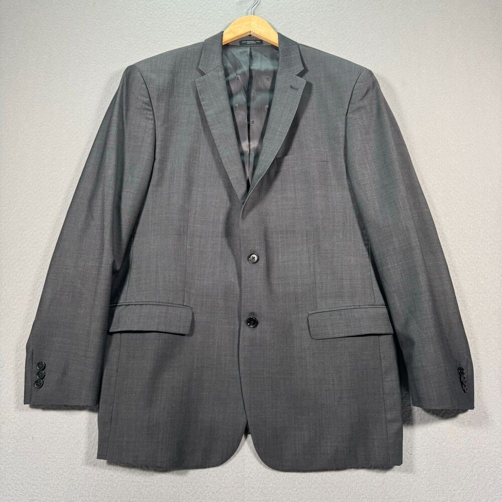 John Varvatos Blazer Men 46L Gray Wool Herringbone Sport Coat Solid Double Lined